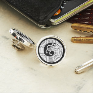 Swirl-like wave circle lapel pin