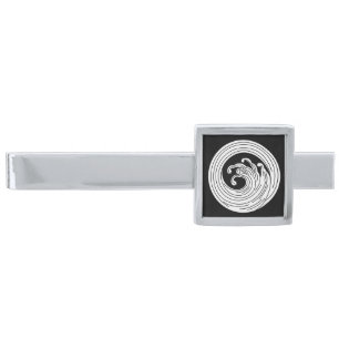 Swirl-like wave circle silver finish tie bar
