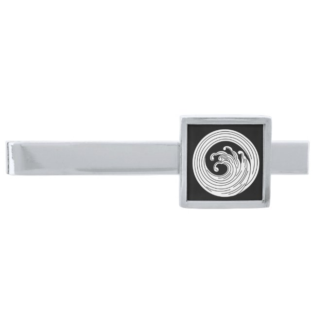Swirl-like wave circle silver finish tie bar (Front)