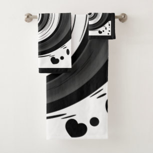 Swirl liquid circle modern black red white colors  bath towel set