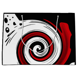 Swirl liquid circle modern black red white colors large gift bag