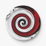 Swirl liquid circle modern black red white colors  paper plates