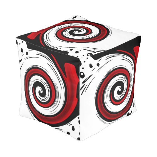 Swirl liquid circle modern black red white colors pouf