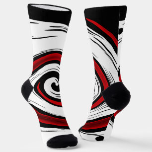 Swirl liquid circle modern black red white colors socks