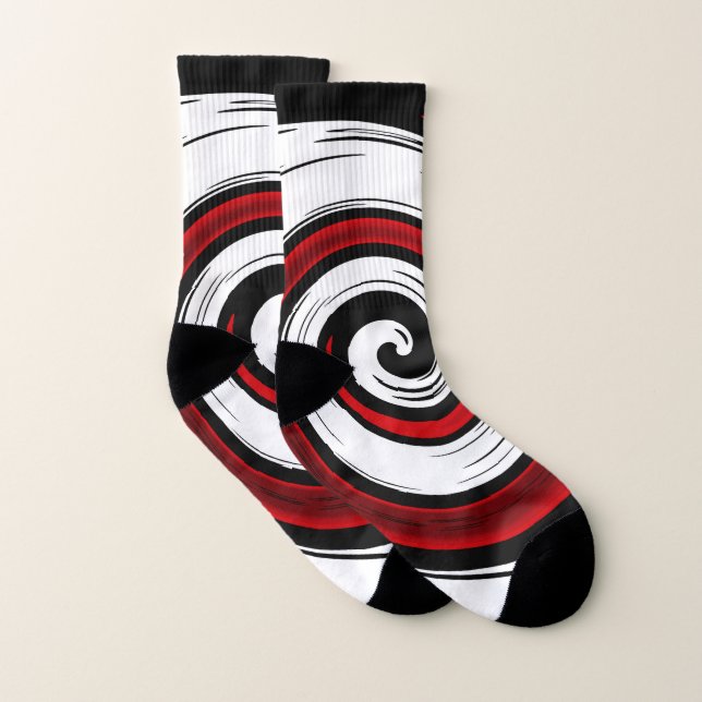 Swirl liquid circle modern black red white colors socks (Pair)