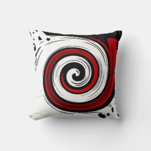 Swirl liquid circle modern black red white colors throw pillow