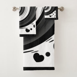 Swirl liquid circle modern black white colors bath towel set