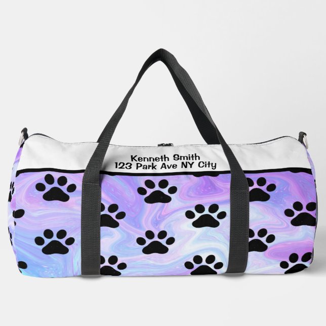 Swirl Marble Paw Print Pet monogram personalize Duffle Bag (Front)