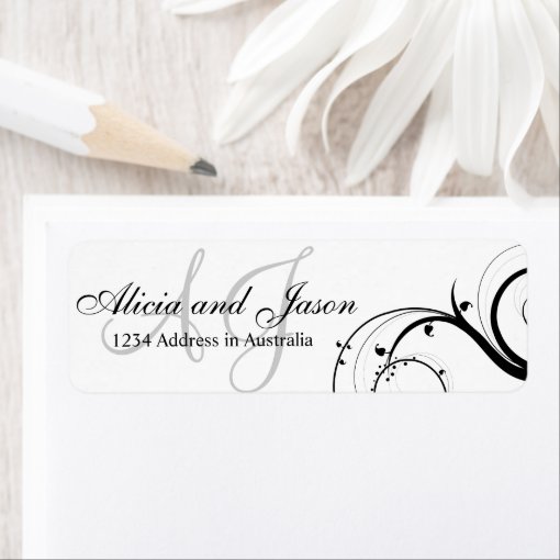 Swirl Monogram Return Address Label Black | Zazzle
