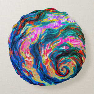 Swirl of crazy colors for you round pillow