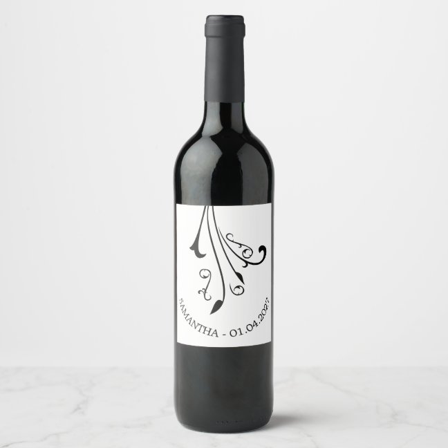 Swirl Ornament Horror Black Gothic Wine Label