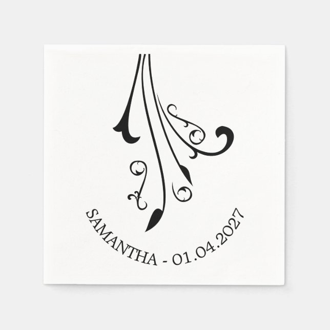 Swirl Ornaments Horror Black Gothic Napkins (Front)