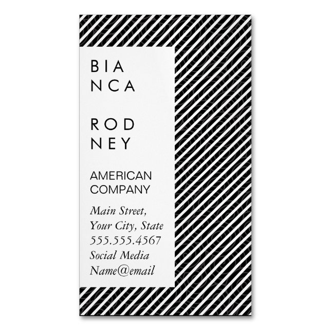 Swirl Pattern and Stripes Business Card Magnet (Front Vertical)