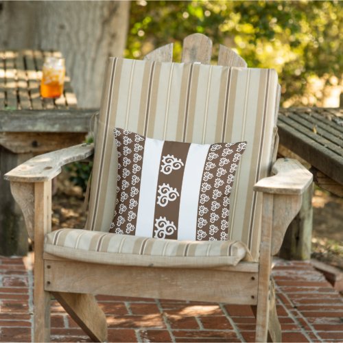 Swirl pattern brown and white stripes outdoor pillow