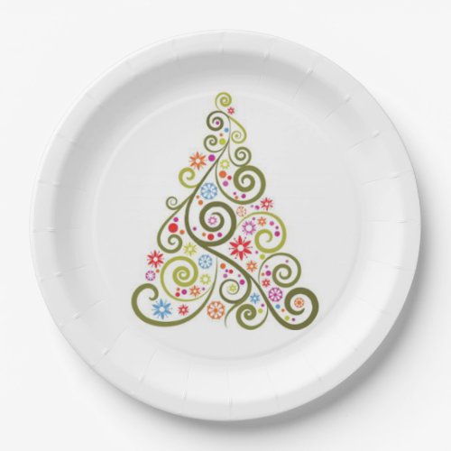 Swirl Pattern Holiday Tree Paper Plates