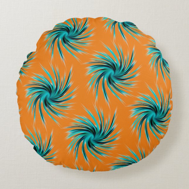 Swirl Pattern - Teal Green Blue Orange Yellow Round Pillow (Front)