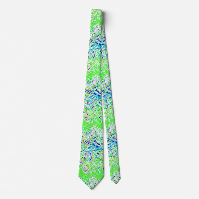 Swirl Patterns Abstract Colorful Bright Neon Green Neck Tie (Front)