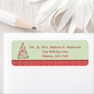 Swirl Red & Green Christmas Tree Return Address Label