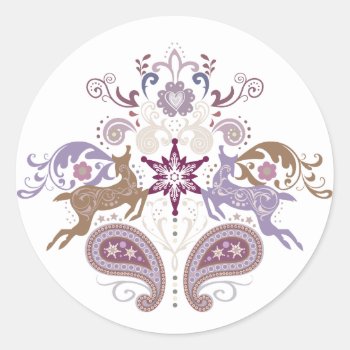 Swirl Reindeer Classic Round Sticker by daltrOndeLightSide at Zazzle
