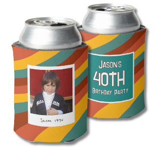 Swirl Retro 40th Birthday Photo Can Cooler