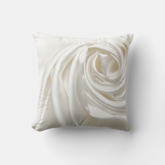 swirl satin white wedding chic textile silk style throw pillow (Front)