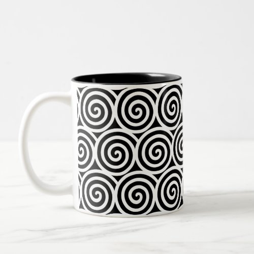 Swirl Spiral Circles on Black  White Two_Tone Coffee Mug