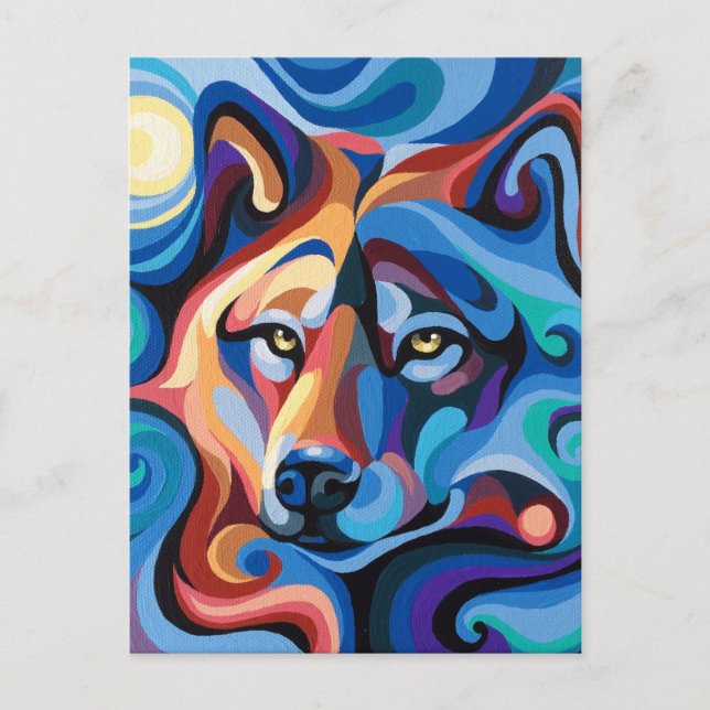 Swirl Spirits Wolf Postcard Spirit Power Animal (Front)