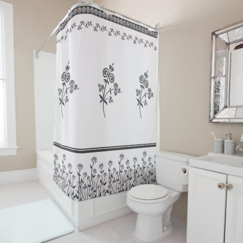 Swirl Style Flora  Foliage In Ornamental Pattern Shower Curtain