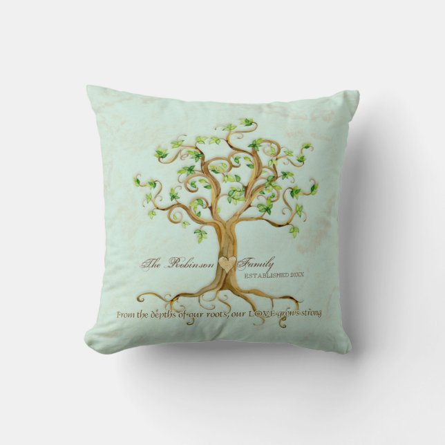 Swirl Tree of Life Roots Personalized Family Gift Throw Pillow (Front)