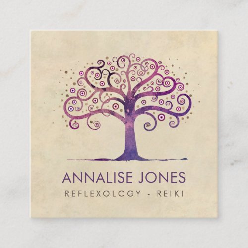 Swirl Tree of Life _ Violet Purple Square Business Card