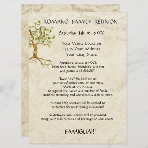 Swirl Tree Roots Antique Family Reunion Picnic  Invitation