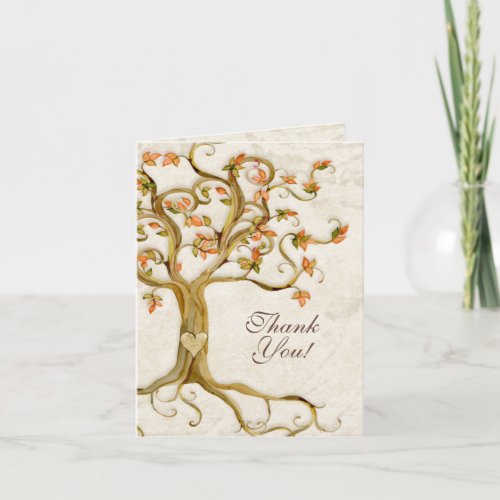 Swirl Tree Roots Antique Tan Custom Thank You Note