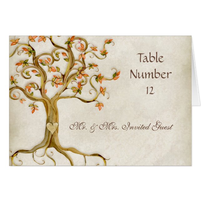 Swirl Tree Roots Antique Tan Escort Place Cards (Front Horizontal)