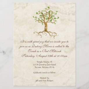 Swirl Tree Roots Antiqued Bat Mitzvah Invite
