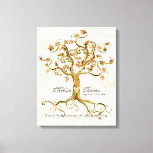 Swirl Tree Roots Antiqued Fall Wedding Gift Art Canvas Print