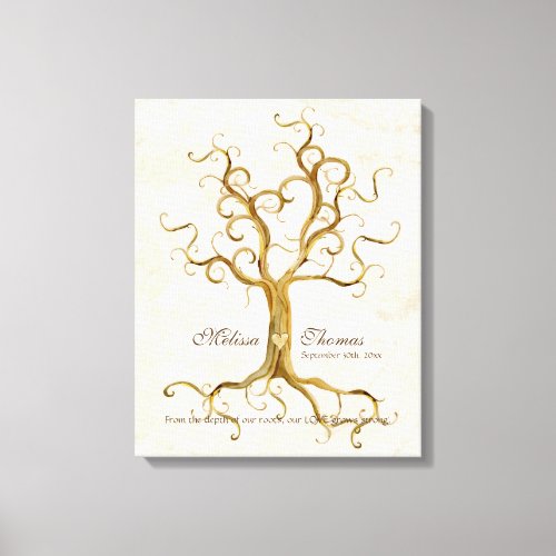 Swirl Tree Roots Antiqued Fall Wedding Gift Art Canvas Print