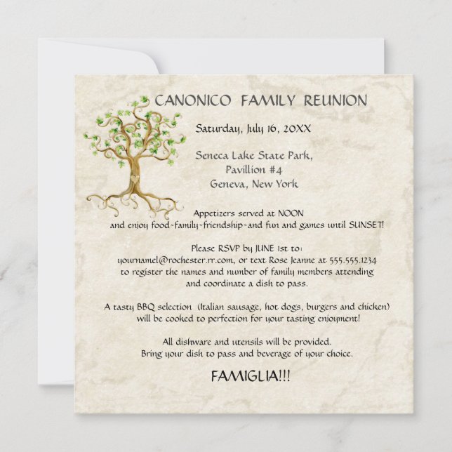 Swirl Tree Roots Antiqued Family Reunion Custom In Invitation (Front)