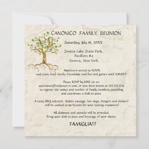 Swirl Tree Roots Antiqued Family Reunion Custom In Invitation