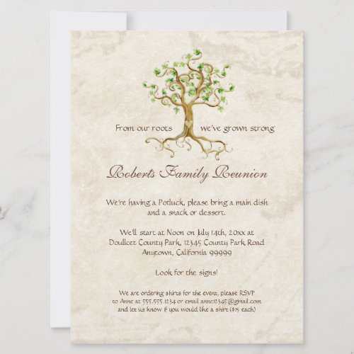 Swirl Tree Roots Antiqued Family Reunion Invite