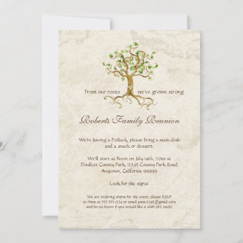 Swirl Tree Roots Antiqued Family Reunion Invite