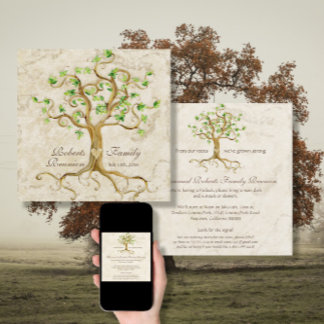 Swirl Tree Roots Antiqued Family Reunion Invite