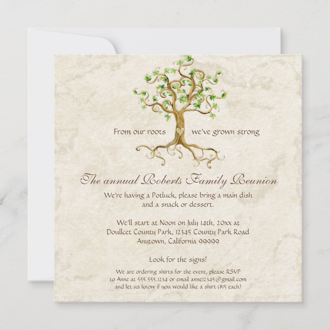 Swirl Tree Roots Antiqued Family Reunion Invite | Zazzle