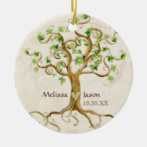 Swirl Tree Roots Antiqued Family Reunion Invite Ceramic Ornament