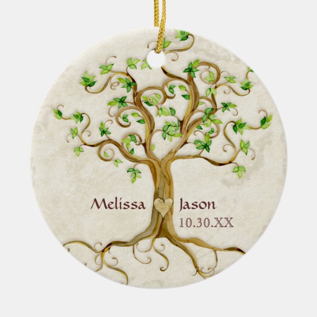 Swirl Tree Roots Antiqued Family Reunion Invite Ceramic Ornament (Front)