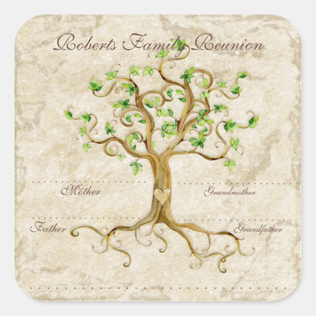 Swirl Tree Roots Antiqued Family Reunion Name Tags (Front)