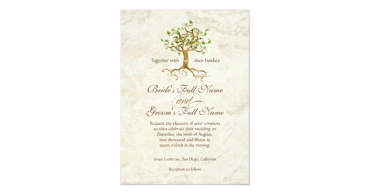 Swirl Tree Roots Antiqued Green Parchment Wedding Card | Zazzle