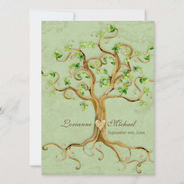 Swirl Tree Roots Antiqued Green Parchment Wedding Invitation | Zazzle.com