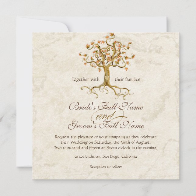 Swirl Tree Roots Antiqued Parchment Monogrammed Invitation (Front)