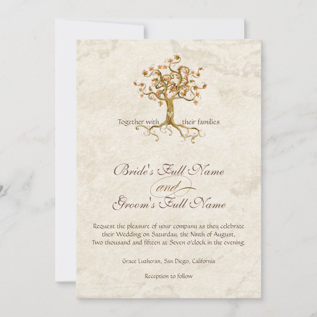 Swirl Tree Roots Antiqued Parchment Monogrammed Invitation | Zazzle