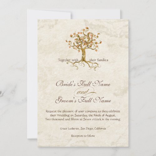 Swirl Tree Roots Antiqued Parchment Monogrammed Invitation